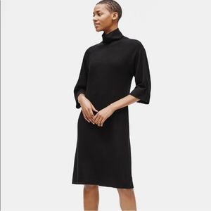 EILEEN FISHER MOCK NECK MERINO WOOL BLACK KNIT SWEATER DRESS SZ SMALL